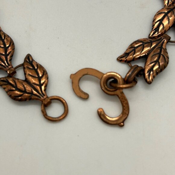 Vintage Copper Leaf Link Bracelet 7.5" With Hook Clasp Design - Picture 3 of 12